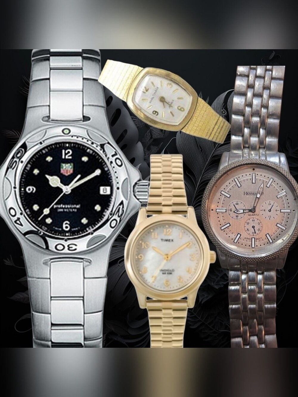 4 Women's/Men's Tag Heuer, Timex, Waltham, & Hennessy Watches ...